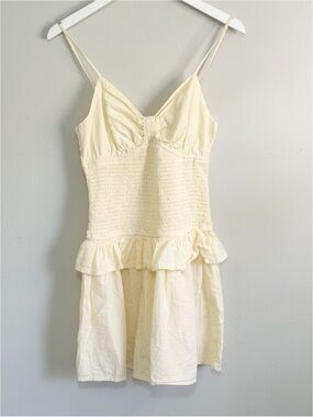 AND NOW THIS Women’s Yellow White Gingham Plaid Smocked Peplum Dress Size Med.